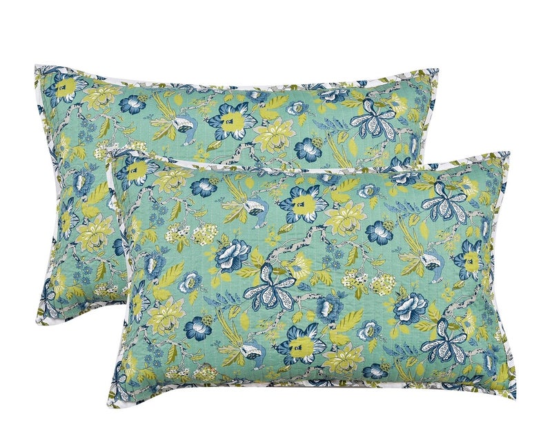 RRC Quilted Floral Print Cotton Pillow Covers Set of 2,17X27(Inches) 220 GSM Soft Cotton Quilted Pillow Cover Protector Zippered Closure - Image 1
