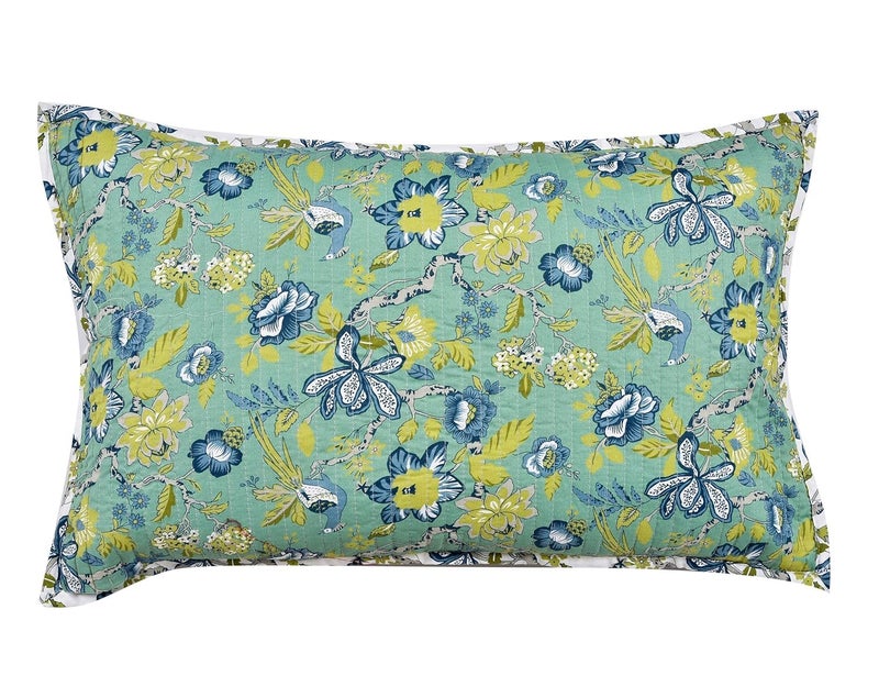 RRC Quilted Floral Print Cotton Pillow Covers Set of 2,17X27(Inches) 220 GSM Soft Cotton Quilted Pillow Cover Protector Zippered Closure - Image 2