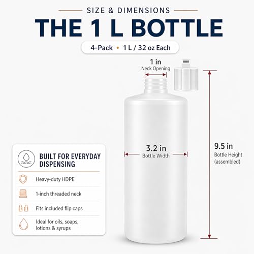 Bar5F Plastic Squeeze Bottles 32oz 4Pack FLip Cap BPAFree for Shampoo Cleaning Pets - Image 3