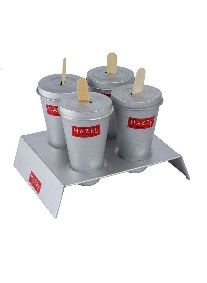 Hazel قالب كولفي من الألمنيوم القابل لإعادة الاستخدام من هازيل | (قالب كولفي - 5 × 9 سم، حامل كولفي - 15.7 × 11.7 × 4 سم) صانع كولفي للأطفال والبالغين | قالب حلوى منزلي (مجموعة 4 قطع مخروطية مع حامل (غطاء ثقب)) - Image 1