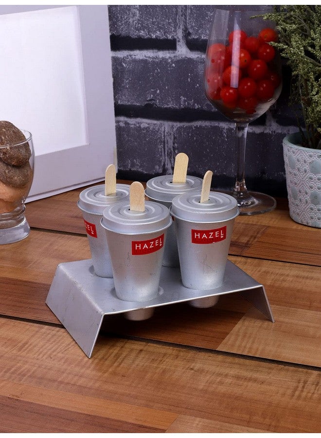 Hazel قالب كولفي من الألمنيوم القابل لإعادة الاستخدام من هازيل | (قالب كولفي - 5 × 9 سم، حامل كولفي - 15.7 × 11.7 × 4 سم) صانع كولفي للأطفال والبالغين | قالب حلوى منزلي (مجموعة 4 قطع مخروطية مع حامل (غطاء ثقب)) - Image 2