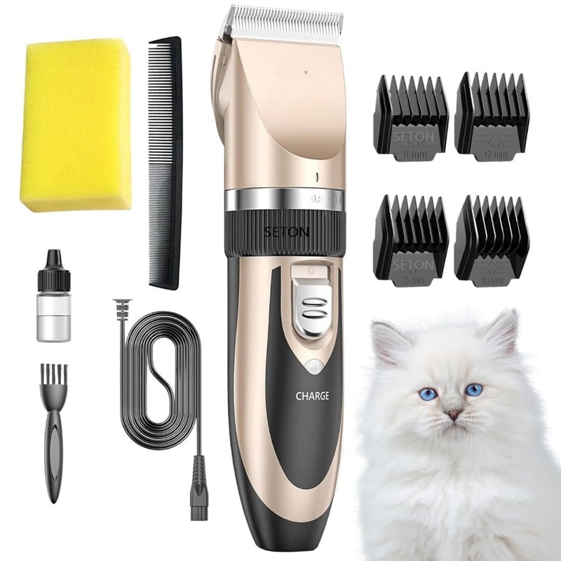 SETON Unisex Pet Clippers Set for Dogs and Cats, Low Noise Electric Trimmer with LED Light, Rechargeable and Stainless Steel Blades - Image 1