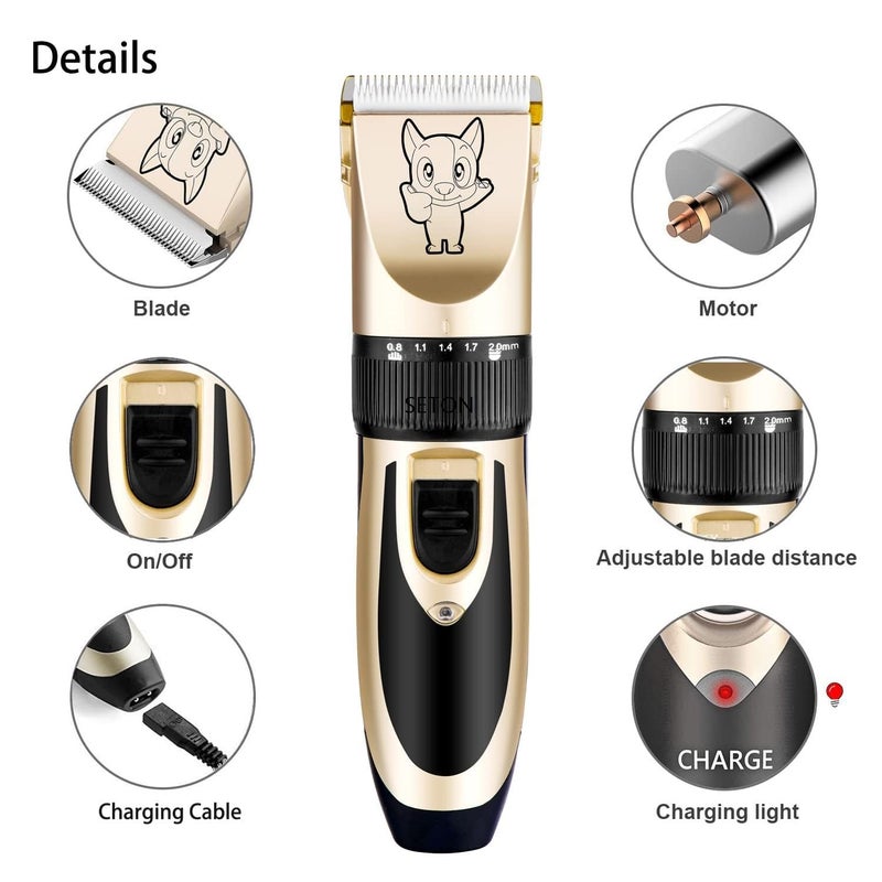 SETON Unisex Pet Clippers Set for Dogs and Cats, Low Noise Electric Trimmer with LED Light, Rechargeable and Stainless Steel Blades - Image 4