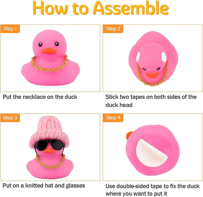 wonuu Car Dashboard Colorful Rubber Ducks, Christmas Eve Decorations Rubber Ducky for Car Ornament Cute Duck with Knit Hat, Glasses, Necklace (Black) - Image 5
