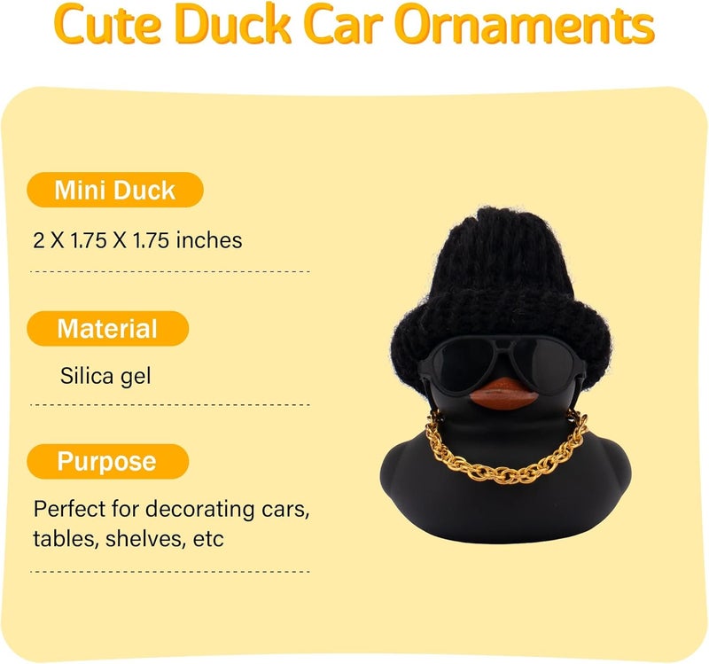 wonuu Car Dashboard Colorful Rubber Ducks, Christmas Eve Decorations Rubber Ducky for Car Ornament Cute Duck with Knit Hat, Glasses, Necklace (Black) - Image 2