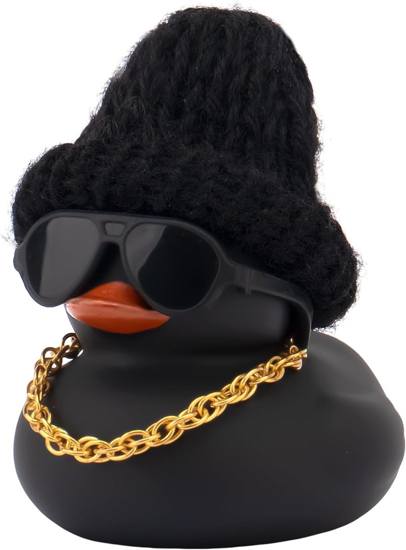 wonuu Car Dashboard Colorful Rubber Ducks, Christmas Eve Decorations Rubber Ducky for Car Ornament Cute Duck with Knit Hat, Glasses, Necklace (Black) - Image 1