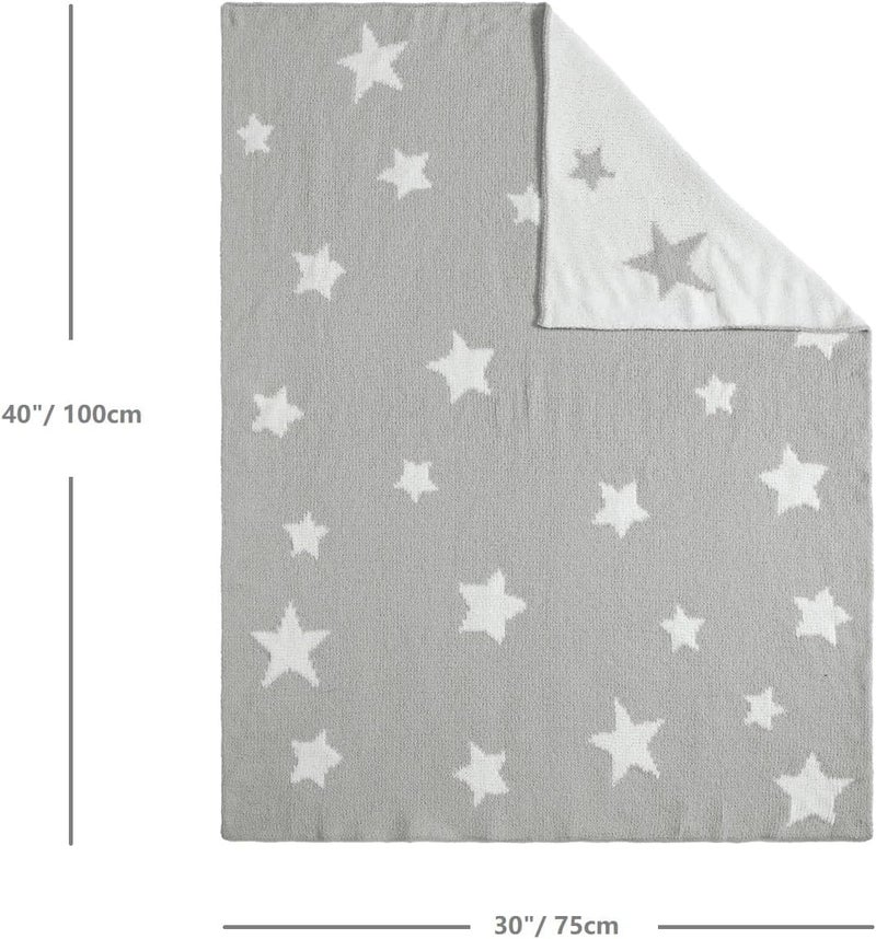 CREVENT 76x102cm Cozy Soft Warm Chenille Baby Blanket for Girls Boys, Newborn Essentials for Infant, Baby Shower Receiving Gift - Grey Star - Image 4