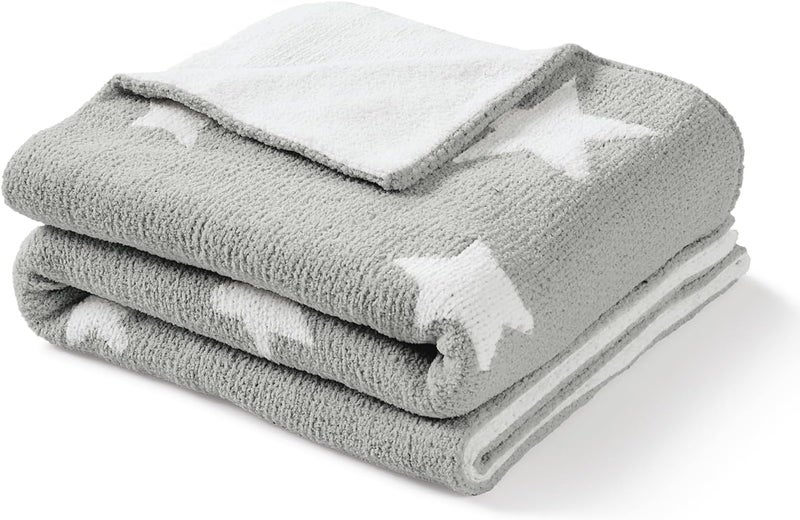 CREVENT 76x102cm Cozy Soft Warm Chenille Baby Blanket for Girls Boys, Newborn Essentials for Infant, Baby Shower Receiving Gift - Grey Star - Image 1