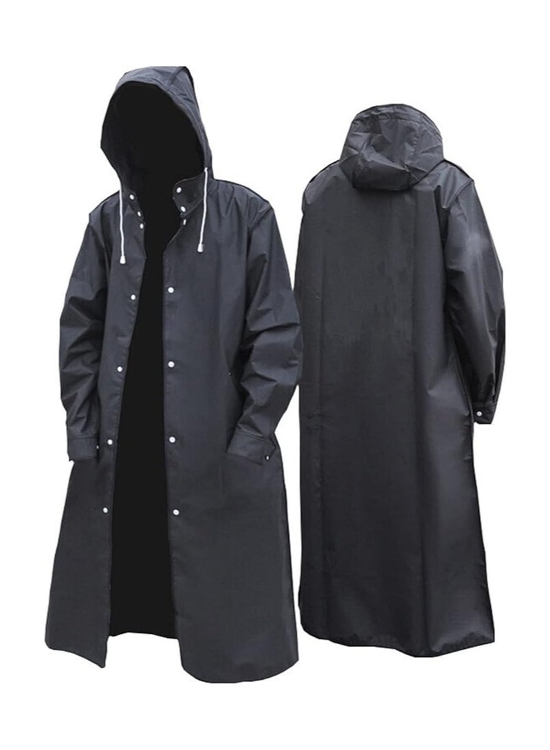 معطف مطر رجالي أسود أنيق للكبار مقاوم للماء، معطف مطر نسائي رجالي طويل مع قبعة للرحلات الخارجية والتسلق وصيد الأسماك. - Image 1