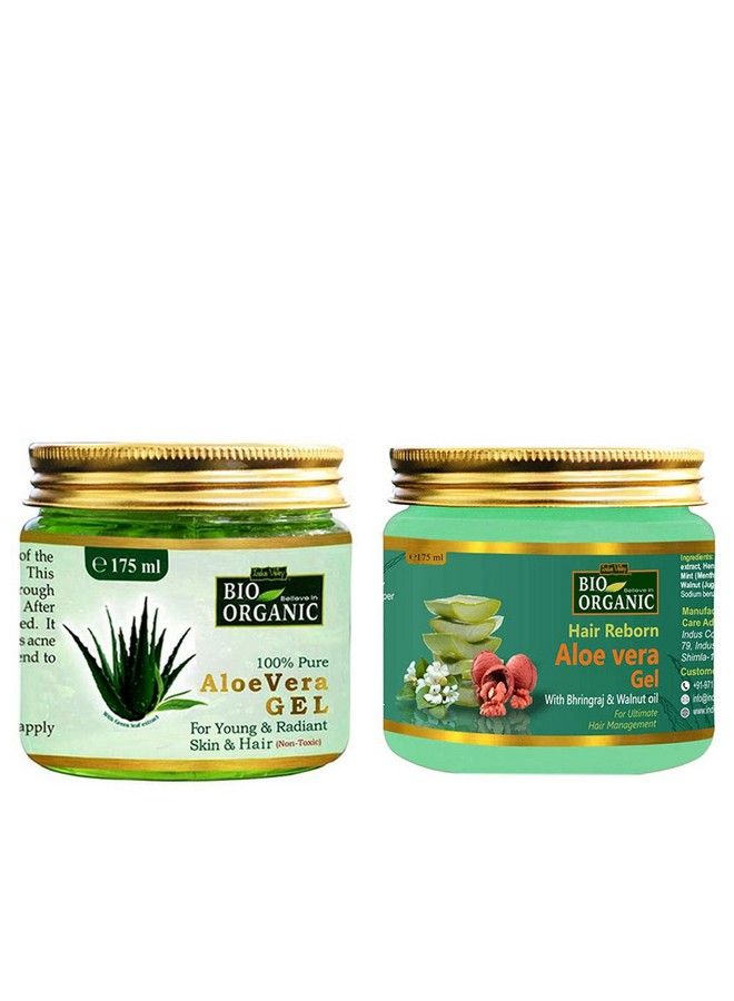 Indus Valley Bio Organic Nontoxic Aloe Vera Gel & Hair Reborn Gel For Acne Scars Glowing & Radiant Skin Treatment (175+175=350G) - Image 1