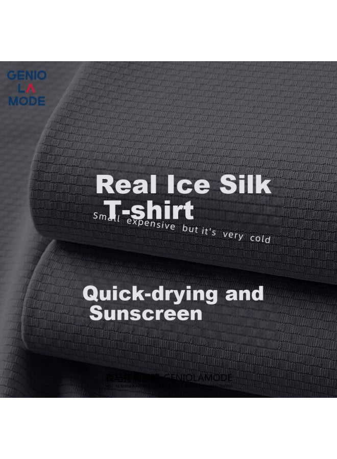 Geniolamode Men's Summer Ice Silk Cool Breathable Quick-drying Short Sleeve T-shirt Men's Summer Clothes Trendy Deep Gray L - Image 1