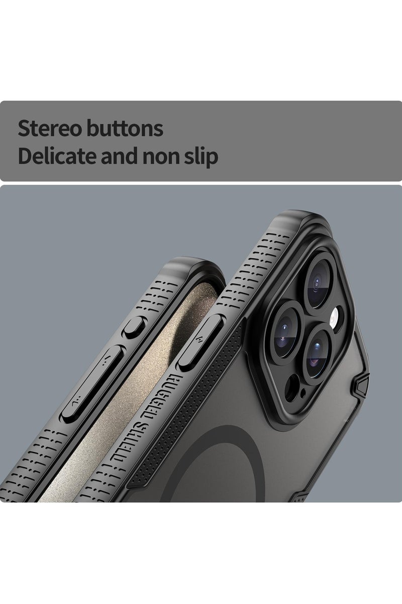 Cover For iPhone 15 Pro Armor Glaze MagSafe Magnetic Phone Case Raised edges around the screen and camera lens help prevent scratches - Black - Image 5