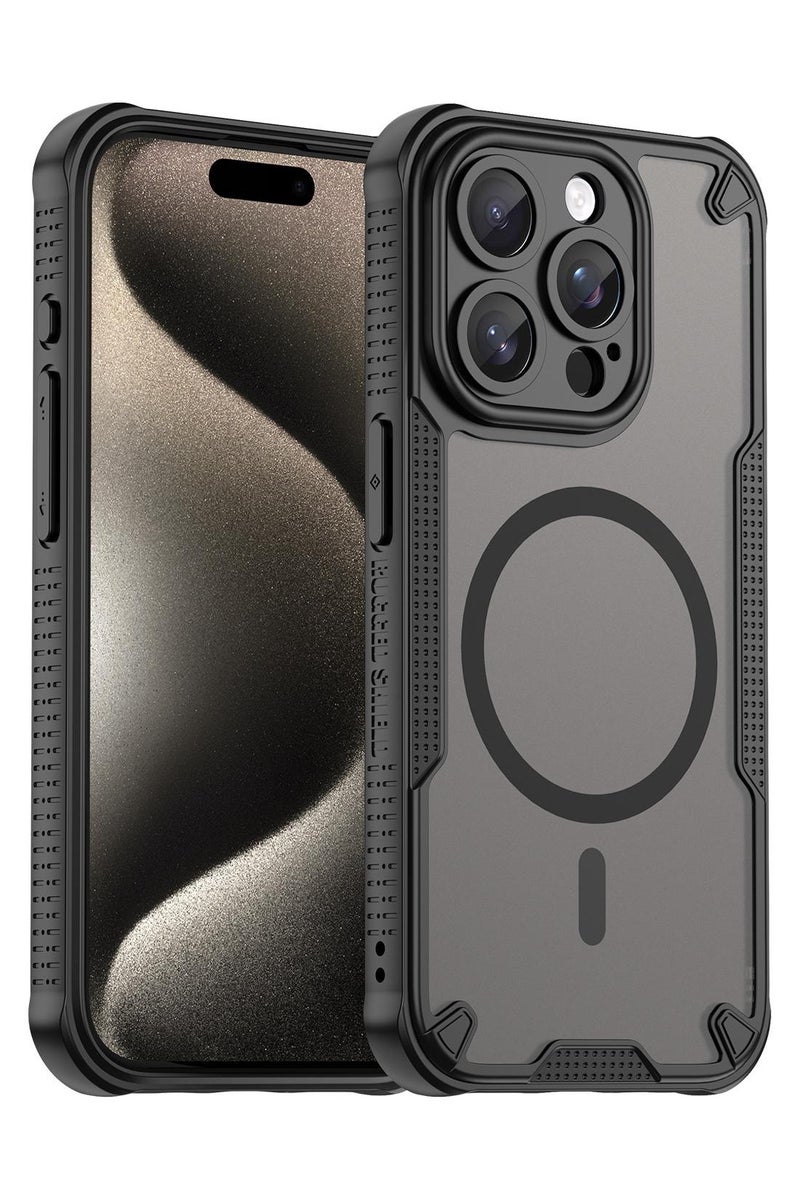 Cover For iPhone 15 Pro Armor Glaze MagSafe Magnetic Phone Case Raised edges around the screen and camera lens help prevent scratches - Black - Image 1