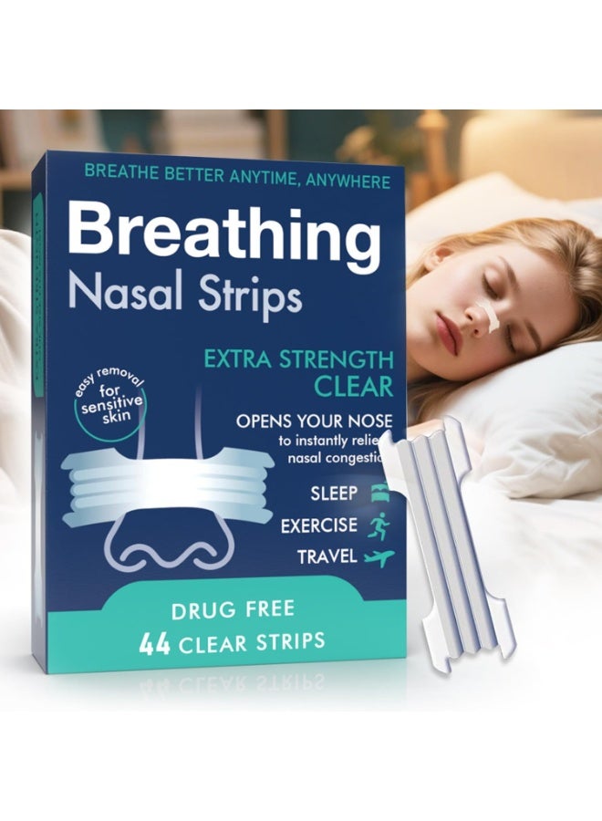 Breathe Right 44Pcs Anti-snoring Breathing Nasal Strip Starter Kit - Extra Strength Nasal Strips for Better Breathing–Clear Hypoallergenic for Sensitive Skin– Drug-Free Snoring & Congestion Relief - Boost Oxygen - Reduce Snoring, Improve Sleep Quality - Sweat Resistant, Skin Safe Nasal Strips - Day & Night Use - Image 1