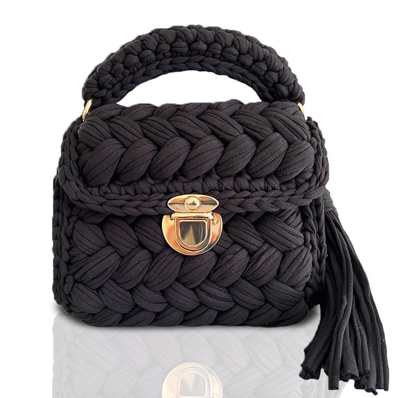 CHQEL Evening Clutch Bag for Women, Handmade Crochet Wedding Party Purse, Small Flap Formal Crossbody Handbag Evening Clutch (BLACK) - Image 3