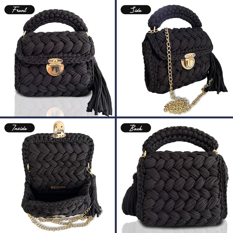 CHQEL Evening Clutch Bag for Women, Handmade Crochet Wedding Party Purse, Small Flap Formal Crossbody Handbag Evening Clutch (BLACK) - Image 5