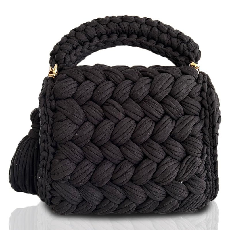 CHQEL Evening Clutch Bag for Women, Handmade Crochet Wedding Party Purse, Small Flap Formal Crossbody Handbag Evening Clutch (BLACK) - Image 4