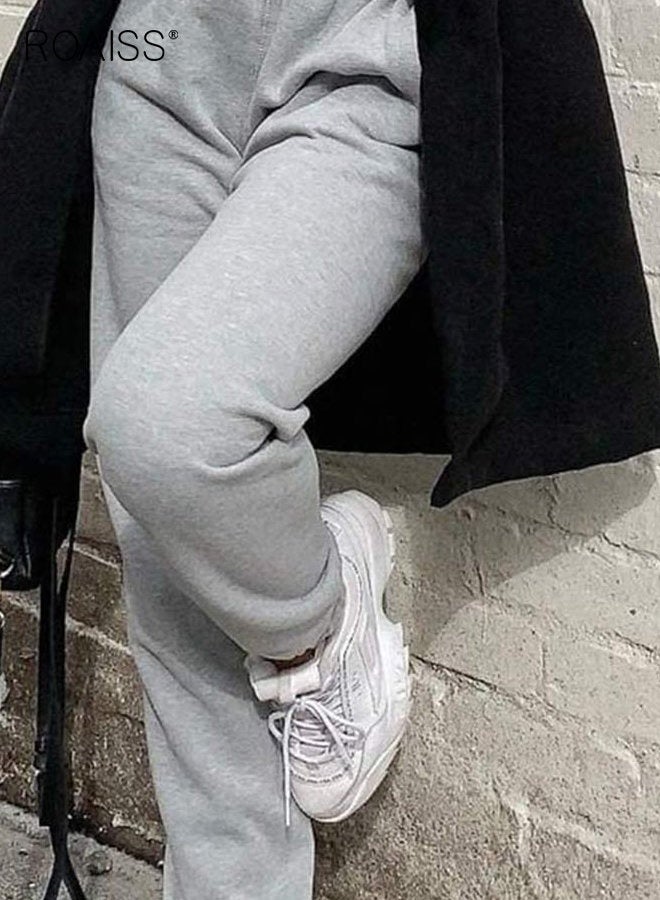 رويس بنطلون رياضي نسائي بجيوب من الأسفل بقصة ضيقة وخصر مرتفع مناسب للصالة الرياضية، بنطلون رياضي مريح، بنطلون بسيط غير رسمي وفضفاض للاسترخاء في المنزل - Image 5