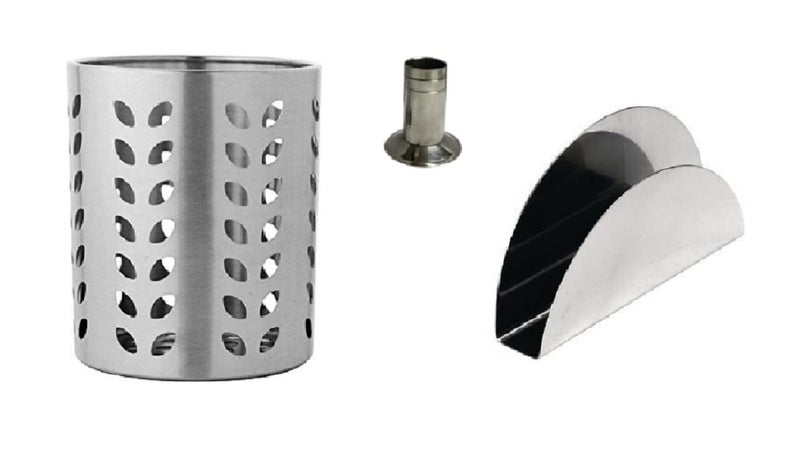 Dynore Stainless Steel 3 Pcs Table Combo- Napkin Holder, Tooth Pick Holder and Cutlery Holder - Image 1
