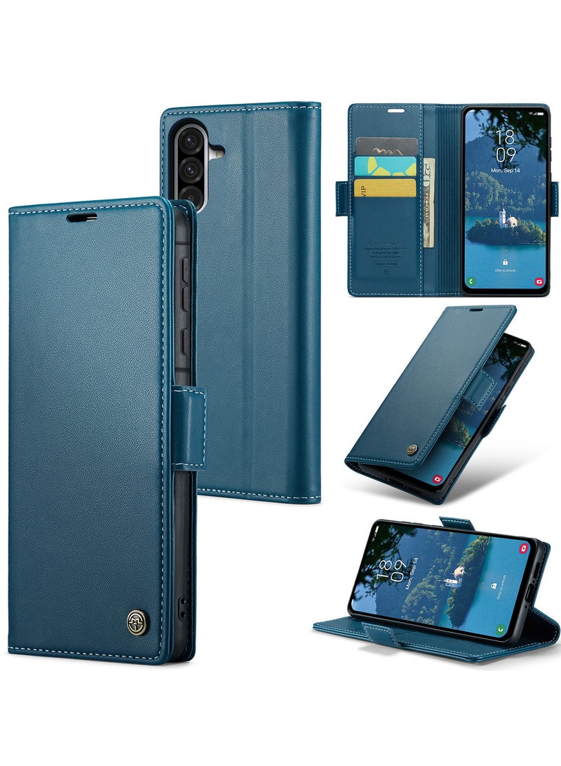 CaseMe Phone Case Luxury PU Leather Design Anti Fingerprint 023 Flip Cover Card Slot Holder Cover For Samsung Galaxy A36 (Blue) - Image 1