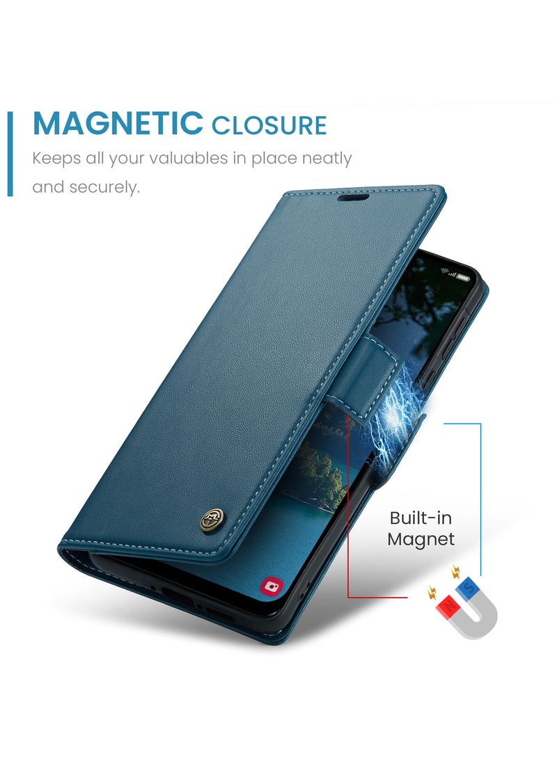 CaseMe Phone Case Luxury PU Leather Design Anti Fingerprint 023 Flip Cover Card Slot Holder Cover For Samsung Galaxy A36 (Blue) - Image 3