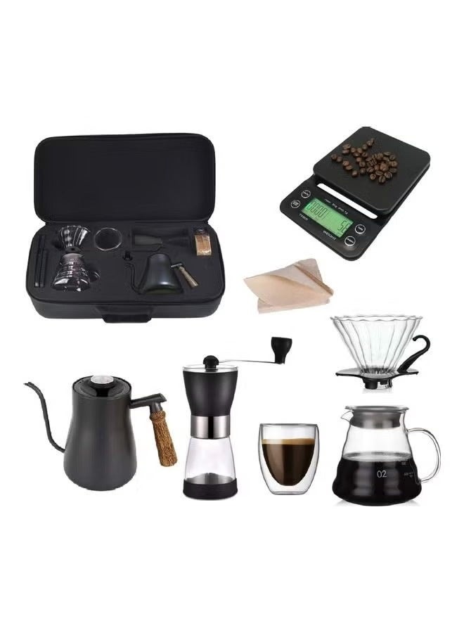ALJUNAIFI Drip Coffee Maker Set With Travel Bag Black 7Pcs Camping Coffee Marker Coffee Machine Filter Coffee Tool Set for Outdoor Multicolour 29x58x17cm  - Image 1