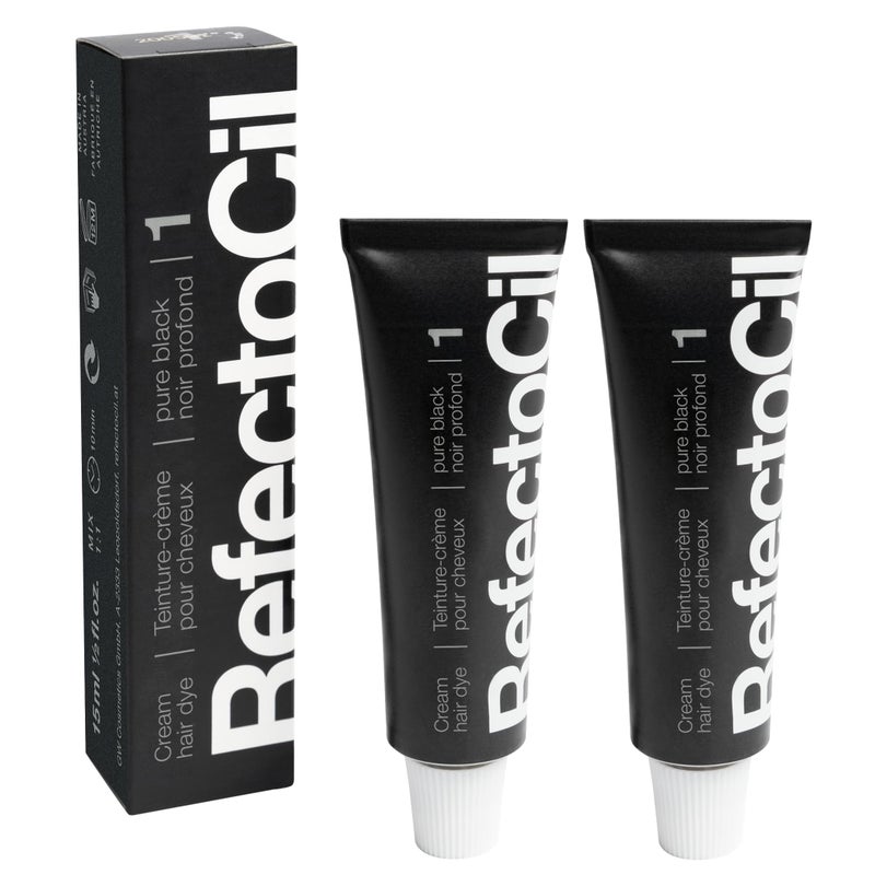 RefectoCil Cream Hair Dye 2-Pack â€“ Professional Hair Tint for Long-Lasting Color â€“ Black (#1)