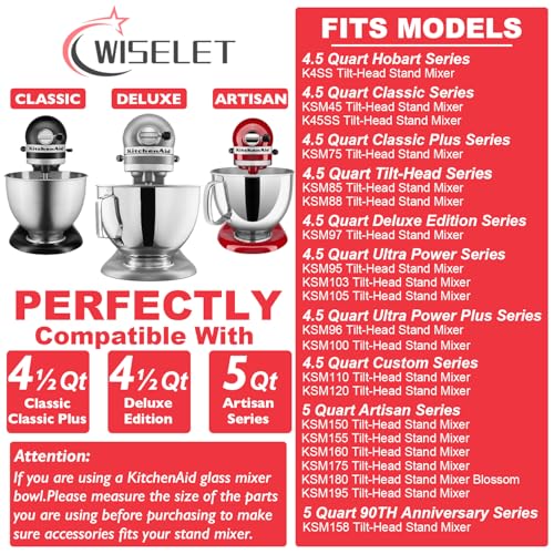 Wiselet Stainless Steel Accessories for KitchenAid 4.5-5 Qt Tilt Head Stand Mixer, Includes 6 Wire Whisk, Flat Beater, Dough Hook for KitchenAid, Dishwasher Safe and Heavy Duty, Fits for KSM45, KSM150 - Image 4