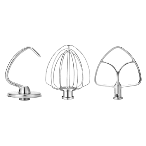 Wiselet Stainless Steel Accessories for KitchenAid 4.5-5 Qt Tilt Head Stand Mixer, Includes 6 Wire Whisk, Flat Beater, Dough Hook for KitchenAid, Dishwasher Safe and Heavy Duty, Fits for KSM45, KSM150 - Image 1