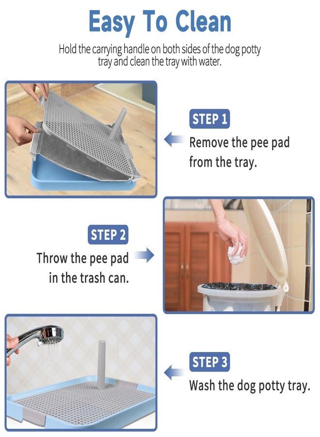 CUHIOY Dog Potty Tray Toilet 20"x14" - Indoor Pee Pad Holder with 8pcs Training Pads, Puppy Mesh Potty with Secure Latch for Small Medium Puppies - Blue - Image 4