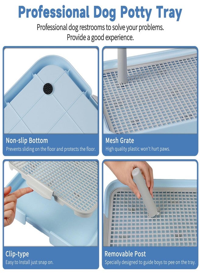 CUHIOY Dog Potty Tray Toilet 20"x14" - Indoor Pee Pad Holder with 8pcs Training Pads, Puppy Mesh Potty with Secure Latch for Small Medium Puppies - Blue - Image 3