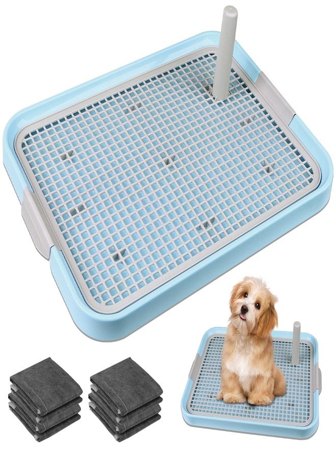 CUHIOY Dog Potty Tray Toilet 20"x14" - Indoor Pee Pad Holder with 8pcs Training Pads, Puppy Mesh Potty with Secure Latch for Small Medium Puppies - Blue - Image 1