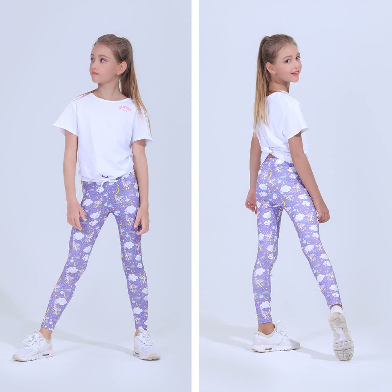 Quedoris Girls 3-Pack Printed Leggings Unicorn Kingdom/Sky/Galaxy Unicorn 130Y - Image 3