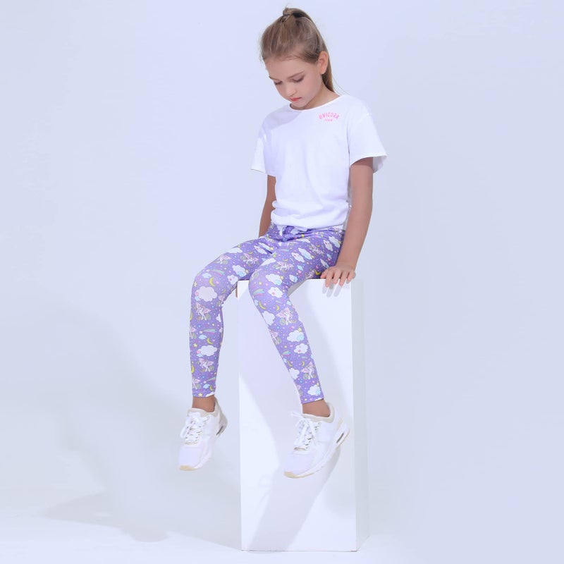 Quedoris Girls 3-Pack Printed Leggings Unicorn Kingdom/Sky/Galaxy Unicorn 130Y - Image 2