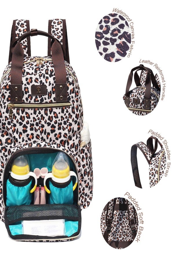 ESVAN Diaper Bag Backpack, Large Capacity Multifunction Baby Essentials Fashion Travel Pack Linen Canvas office Laptop Bag, Canvas Leopard Print, Large, Back Side Sleeve - Image 2