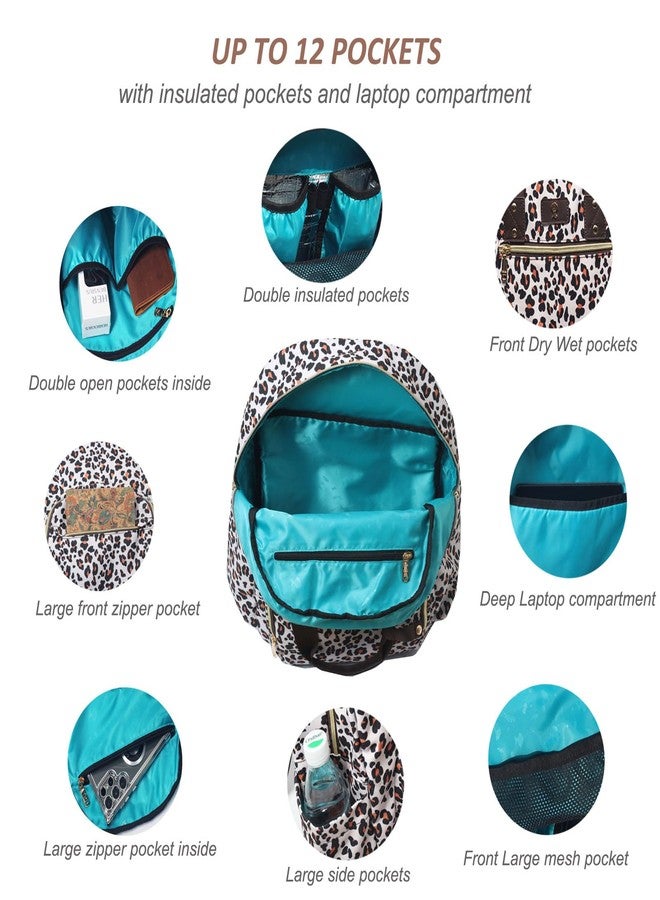 ESVAN Diaper Bag Backpack, Large Capacity Multifunction Baby Essentials Fashion Travel Pack Linen Canvas office Laptop Bag, Canvas Leopard Print, Large, Back Side Sleeve - Image 4