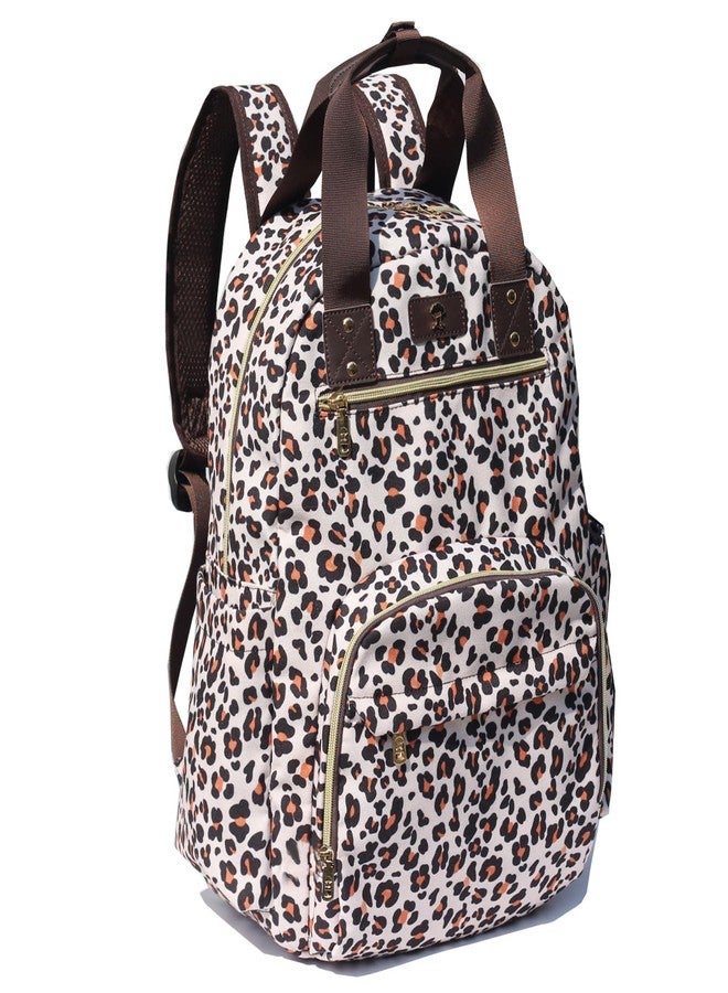 ESVAN Diaper Bag Backpack, Large Capacity Multifunction Baby Essentials Fashion Travel Pack Linen Canvas office Laptop Bag, Canvas Leopard Print, Large, Back Side Sleeve - Image 1