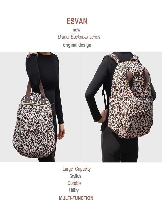 ESVAN Diaper Bag Backpack, Large Capacity Multifunction Baby Essentials Fashion Travel Pack Linen Canvas office Laptop Bag, Canvas Leopard Print, Large, Back Side Sleeve - Image 5