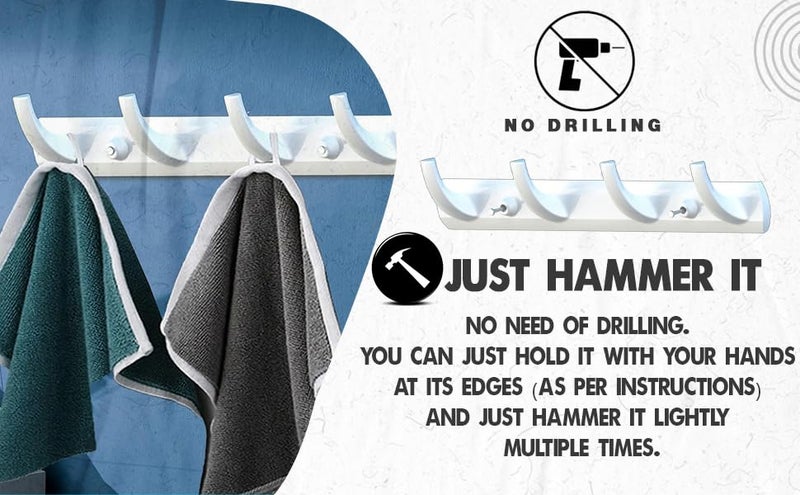 Jinka Cloth Hooks Hanger (Pack of 3). No Drill Coth Hook. Holds Upto 7 Kgs. Stays on Wall for 10+ Years. White Color. - Image 3