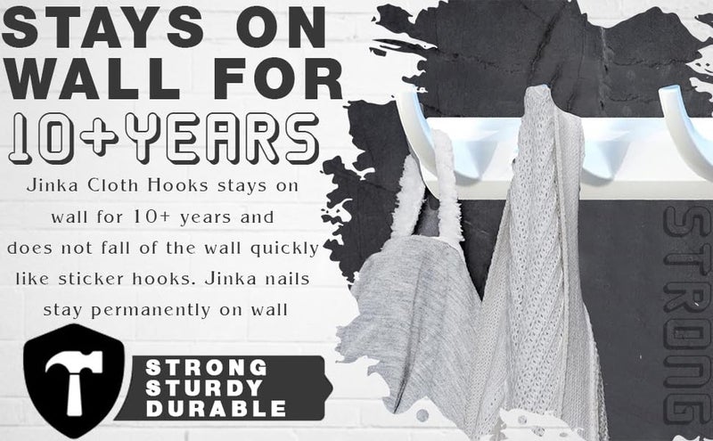 Jinka Cloth Hooks Hanger (Pack of 3). No Drill Coth Hook. Holds Upto 7 Kgs. Stays on Wall for 10+ Years. White Color. - Image 2