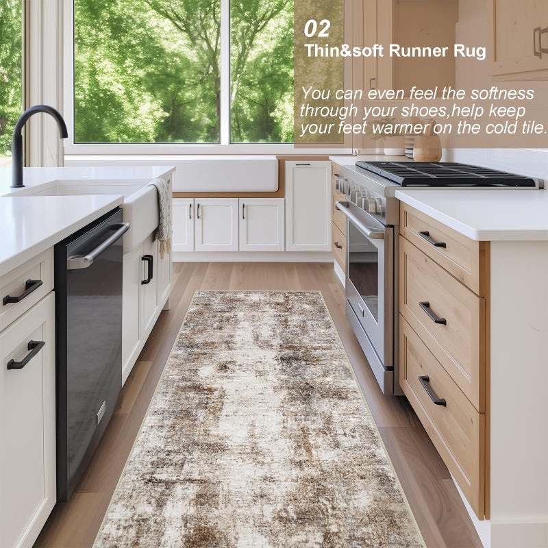 Capslpad 2x8 Brown Abstract Hallway Runner, Ultra Soft Fabric Washable Runner Rug, Non-Slip Rubber Backing, Stain Resistant Low Pile Runners for Hallways, Kitchen, Entryway, Bedroom, Laundry - Image 3