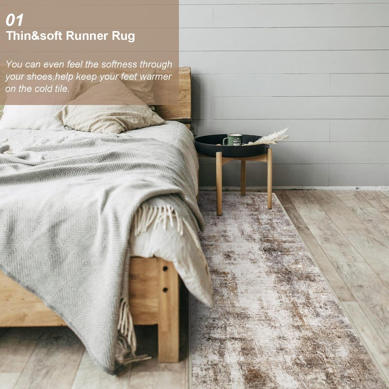 Capslpad 2x8 Brown Abstract Hallway Runner, Ultra Soft Fabric Washable Runner Rug, Non-Slip Rubber Backing, Stain Resistant Low Pile Runners for Hallways, Kitchen, Entryway, Bedroom, Laundry - Image 2