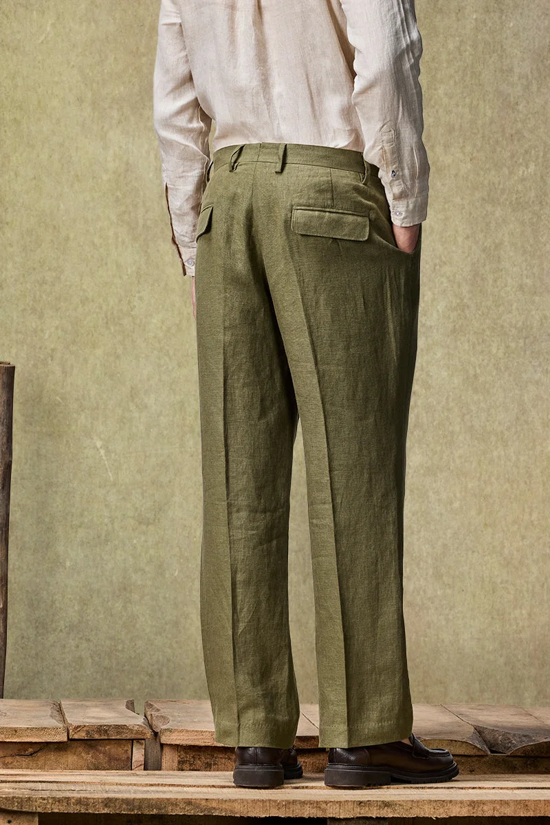 Snitch Olive Yacht Club Linen Luxe Suit Trousers for Men | Best Price UAE