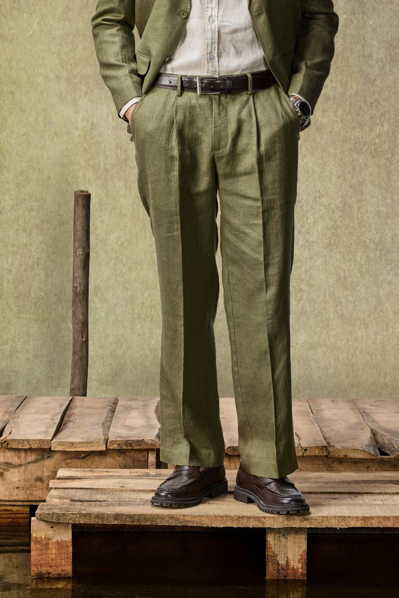 Snitch Olive Yacht Club Linen Luxe Suit Trousers for Men | Best Price UAE