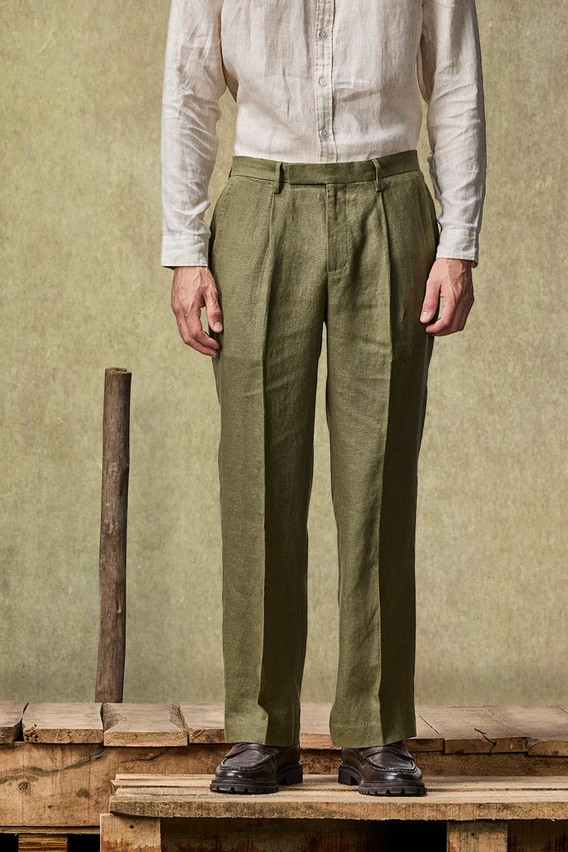 Snitch Olive Yacht Club Linen Luxe Suit Trousers for Men | Best Price UAE