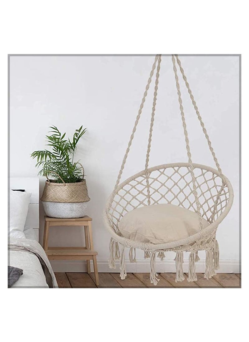 Yatai - Cotton Netted Rope Round Hanging Swing Chair with cusion - Image 1