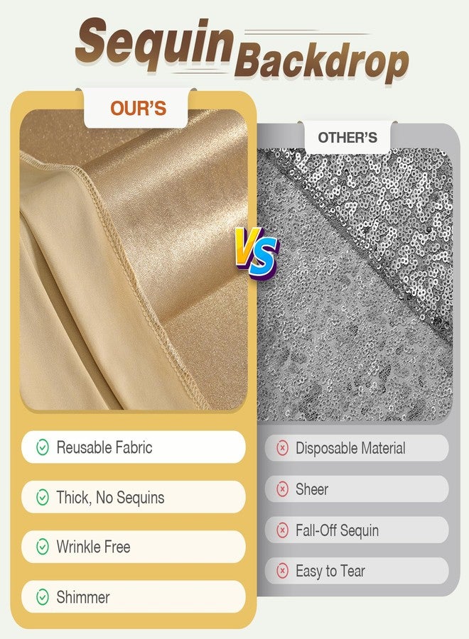 NSSONBEN 10x10 ft Wrinkle Free Champagne Sequin Backdrop Curtain for Parties,Thick Not Fall-Off Glitter Backdrop Drapes,2 Panels 5x10ft Shimmer Photo Back Drop Cloth for Wedding Birthday Photography Background - Image 2