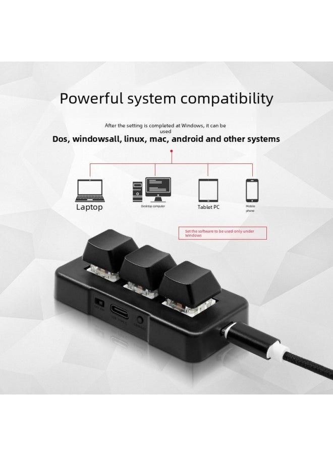 PCsensor Three-key Keypad Mini Custom Shortcut Key Macro Programming One-key Password Start Paste Copy-Color:Wired + Bluetooth