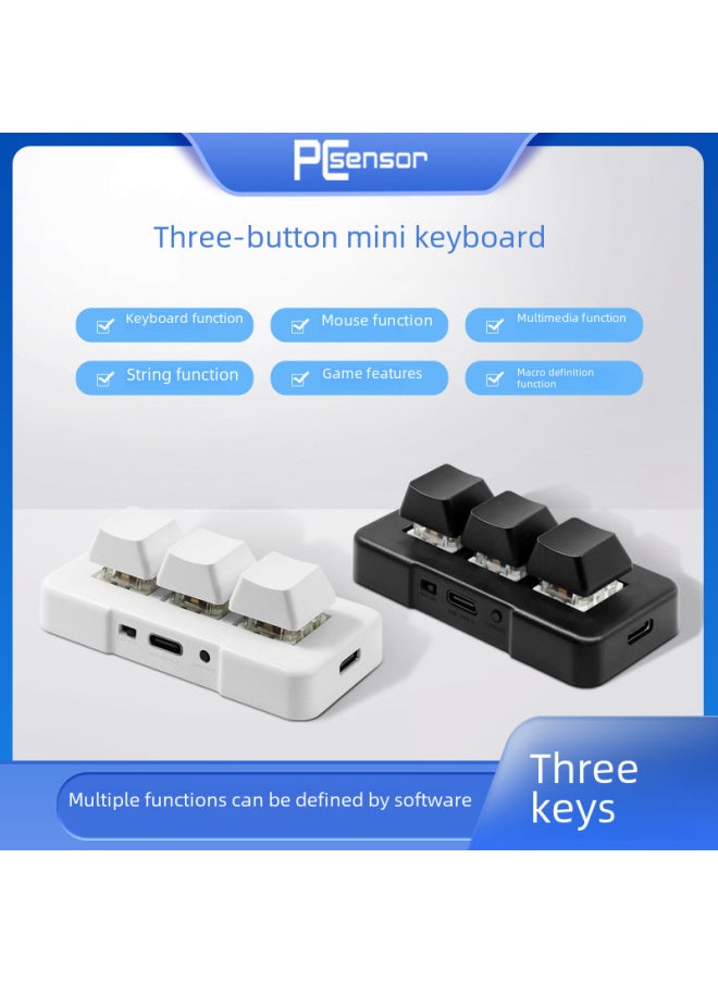 PCsensor Three-key Keypad Mini Custom Shortcut Key Macro Programming One-key Password Start Paste Copy-Color:Wired + Bluetooth