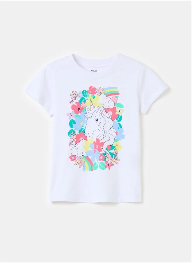 او في اس Ovs T-Shirt Prin Optical Whit